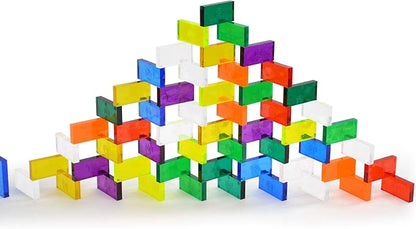 Bulk Dominoes Plastic Bulk 100pcs – Building and Stacking and Chain Reaction Toppling STEAM Toy Blocks for Kids (Clear Mix)