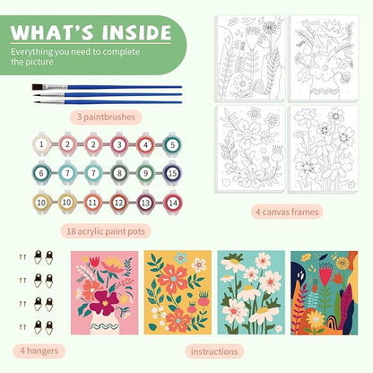 goldentime Framed Paint by Numbers for Adults and Kids Ages 8-12 - Easy to Paint by Number for Beginners, Flower Canvas Painting Kits Perfect for Gift Home Wall Decor 8 * 10inch