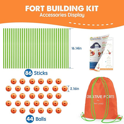 Tiny Land Fort Building Kit Creative Fort Indoor Outdoor for 5-12 Years Old Boys and Girls STEM Building Toys with Storage Bag DIY Castles Tunnels with 86 Rods and 44 Balls
