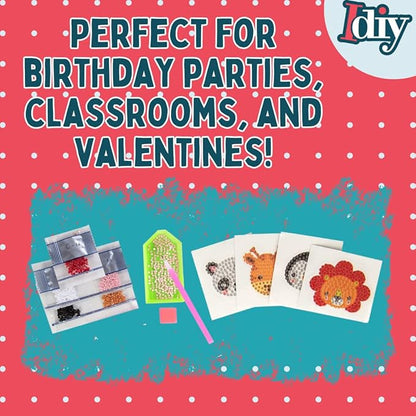 SCS Direct Kid's Birthday Party Diamond Gem Painting Craft Favor Kits -Zoo Buddies- 20 Individually Packaged, All-in-One Packs for Boys & Girls -Fun & Unique Gem Classroom Art Project Activity Gift