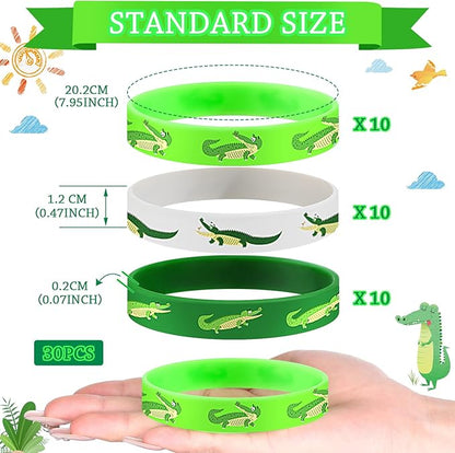 30 Pack Reptile Party Supplies Crocodile Silicone Wristbands Reptile Party Favors Crocodile Party Favors Bracelet Gifts Bag Stuffer for Reptile Crocodile Themed Birthday Party Supplies (Crocodile)