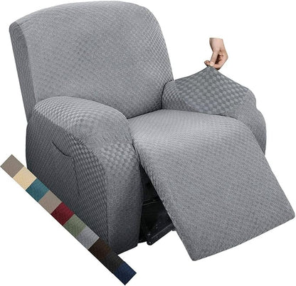 MAXIJIN Oversized Recliner Covers That Stay in Place 4 Pieces Stretch Large Recliner Chair Covers Jacquard Dogs Cats Proof Reclining Slipcovers with Elastic Bottom (XL Recliner, Light Gray)