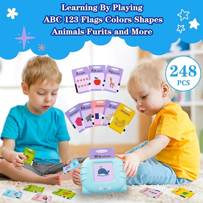 QuTZ Talking Flash Cards for Toddlers 2-4, Autism Toys, Speech Therapy Toys, Educational ABC Learning Talking Sight Words Flash Cards Kindergarten for Boys and Girls, 248 Sight Words Blue
