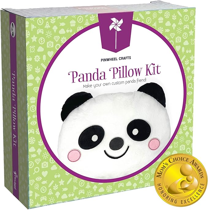 Pinwheel Crafts Beginner Sewing Kit for Kids 8-12 - Easy DIY Panda Pillow Kit - Learn to Sew - Kids Sewing Craft Gifts - Make Your Own Stuffed Animal Panda Plush Toy