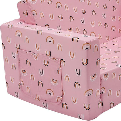 Ulax furniture Kids Sofa Chair Children FILP-Out Chair 2-in-1 Convertible Sofa to Sleeper Couch (Pink Rainbow)