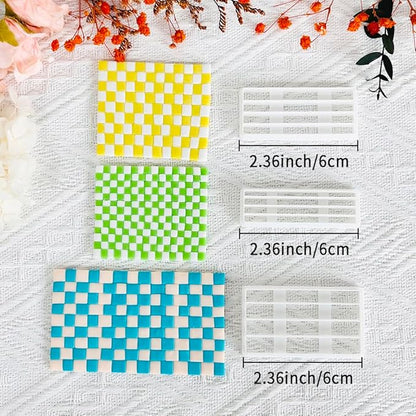 Xaekicr 3PCS Woven Texture Polymer Clay Cutters for Earrings – Clay Cutters Set for DIY Jewelry Making, Geometric Grid Polymer Clay Molds, Clay Tools for Artists and Beginners