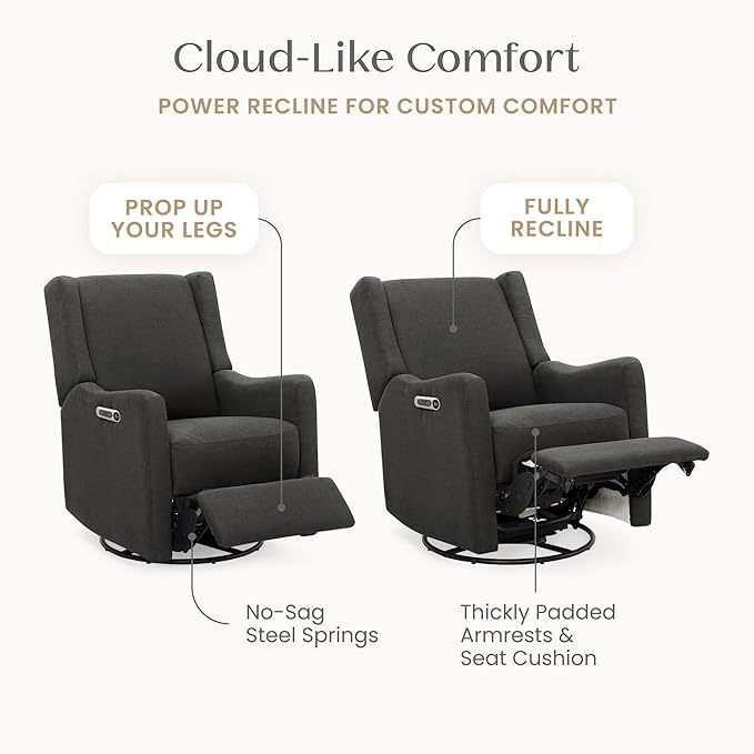 Delta Children Mercer Electronic Power Recliner and Swivel Glider with USB and Type-C Ports in LiveSmart Performance Fabric - Water Repellent & Stain Resistant, Dark Grey