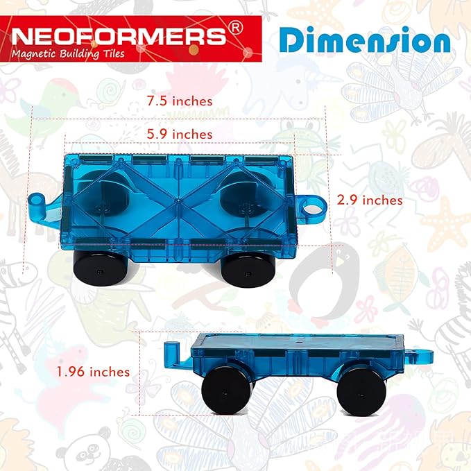2 Piece Magnetic Tiles Car Set Truck Kit Toy with Stronger Magnets, Educational Magnet Building Tile Magnetic Blocks with Re-Enforced for Girls Boys (Blue Purple)