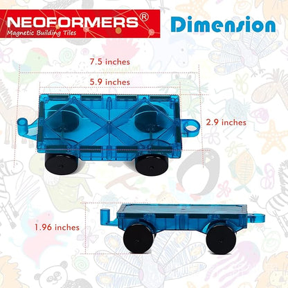 2 Piece Magnetic Tiles Car Set Truck Kit Toy with Stronger Magnets, Educational Magnet Building Tile Magnetic Blocks with Re-Enforced for Girls Boys (Blue Purple)
