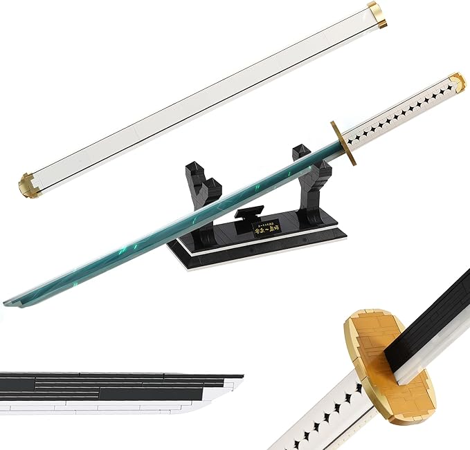 HI-REEKE Cosplay Anime Swords Building Blocks Kit 1 Piece Roronoa Zoro Sauron Wado Ichimonji Yamato Sword Model Samurai Katana Toys for Adult -806PCS Luminous