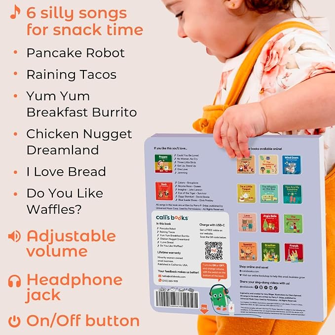 Cali's Books Pancake Robot by Parry Gripp Music Book Toddlers 1-3 Years Old - Food & Snack Songs Musical Book, Headphone Jack Sound Book, Singing Toy Children Girls Learning Song Toy Toddler Boys