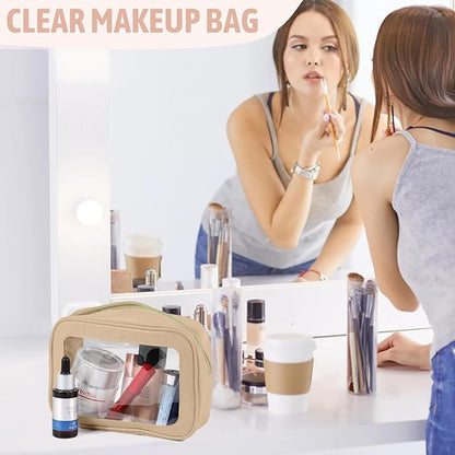 YOPCDJ 3PCS Clear Toiletry Bag,TSA Approved Travel Makeup Pouch with Zipper for Cosmetics and Toiletries，Diaper Bag Organizer Pouch Set,Women's Purse Organizer and Clear Car Bag