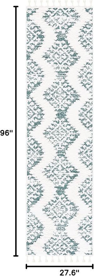 SAFAVIEH Moroccan Tassel Shag Collection Runner Rug - 2'3" x 8', Green & Ivory, Boho Design, Non-Shedding & Easy Care, 2-inch Thick Ideal for High Traffic Areas in Living Room, Bedroom (MTS652Y)