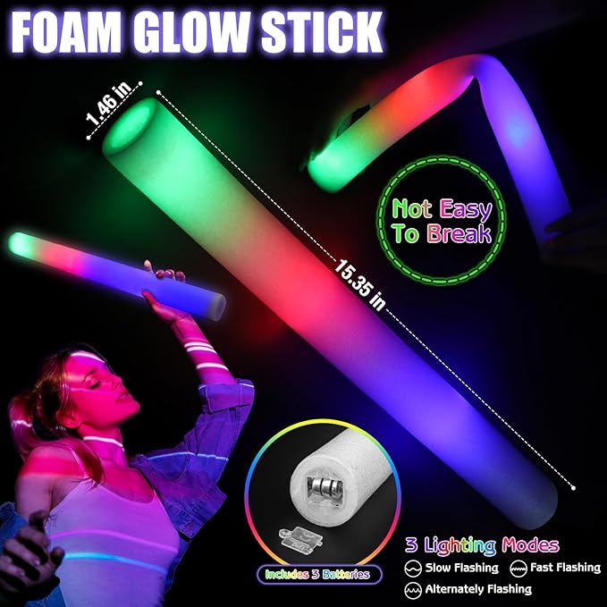 Glow in the Dark Party Supplies, Light Up Party Favors with 12 LED Glasses,Foam Glow Sticks,Light Up Headband, 6 Glow Bracelets,Finger Lights,Glow Rings for Kids Adults Neon Party Decorations