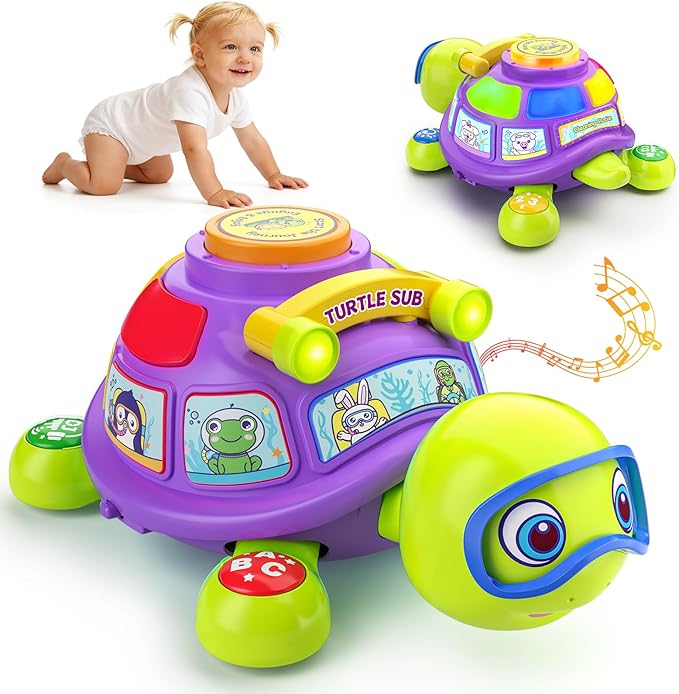 ToddlerCley Musical Turtle Baby Toys 6-12 Months, Bilingual Educational Crawling Toys for 6 7 8 9 10 Months, Infant Tummy Time Toy with Sound, Lights, Gifts Presents for 5 6 9 12 Months Baby