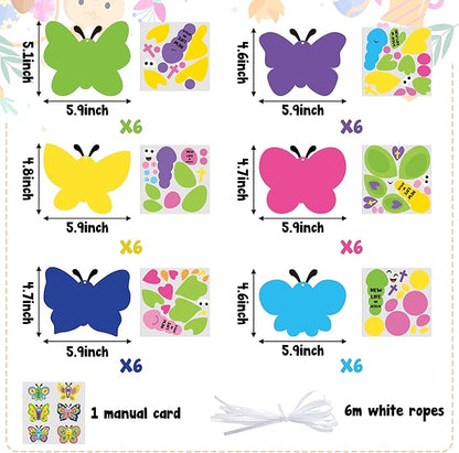 WATINC 74pcs Religious Easter Butterfly Craft Kit for kids, New Life in Jesus Craft Decoration, Resurrection Spring Butterflies DIY Sticker Hanging Ornaments with String for Home School Party Supplies