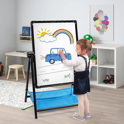 Art Easel Double Sided Whiteboard & Chalkboard 26inch-43inch Height Adjustable & 360°Rotating Easel Stand with Accessories