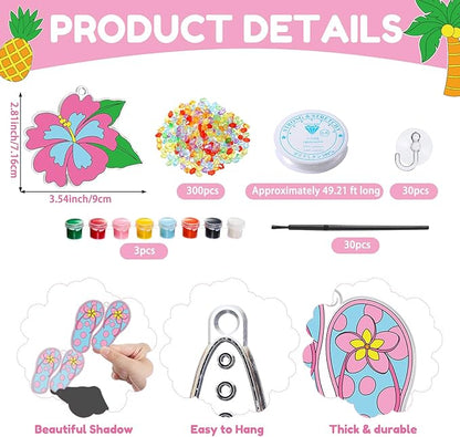 30 Set Summer Window Art Suncatchers Kits Summer Beach Fruit DIY Suncatchers Craft Kits Make Your Own Suncatcher Paint Suncatchers Ornaments for Boys Girls Craft Painting Art Activity