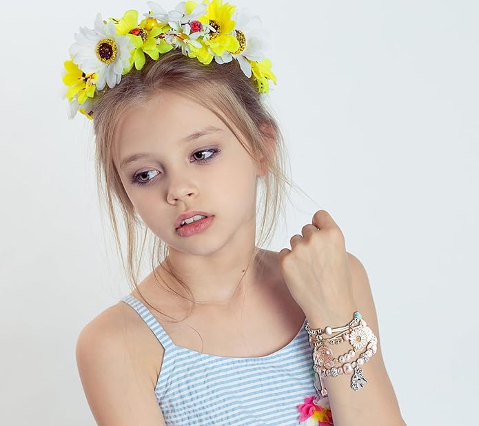 DS 4PCS Beaded Charm Bracelets for Teen Girls Dainty cute cartoon Crystal Beads Pearl Bracelets anklets set for woman and girls Adjustable Stretch bracelet birthday Gift For Friends