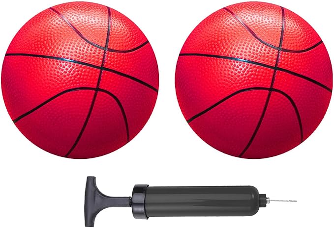 ABAJI Mini Basketballs Red 2 PCS 5" Set with Random Color Pump Needle Durable Material for Mini Hoop Toddlers Kids Teenagers for Pool Indoors Outdoors