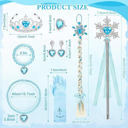 Lyrow 8 Pcs Princess Dress up Party Accessories Include Dress up Jewelry Princess Wand Princess Gloves Fake Crown Wig Ring Necklace Bracelet Earring for Girls Cosplay Costume Christmas Holiday Party