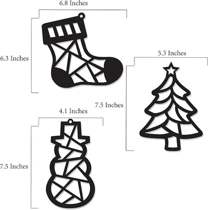 VHALE Suncatchers Craft 3 Sets (9 Cutouts) w Tissue Papers Stained Glass Effect Paper Sun Catcher Kit, Window Art, Classroom Crafts, Creative Art Projects, Kids Party Favors (Christmas)