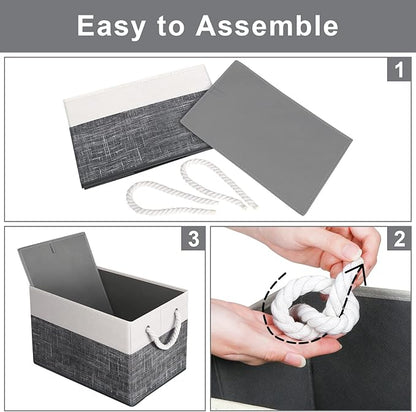 Fab totes Storage Bins [8-Pack], Foldable Storage Baskets for Organizing Toys, Books, Shelves, Closet, Large Storage Box with Rope Handles, Sturdy Organizer Bins, White & Black