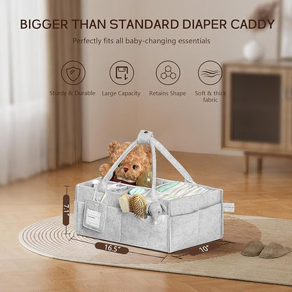 GEMII Diaper Caddy Organizer-Large Baby Caddy Organizer with Handle，Newborn Registry Essentials，Baby Shower Gift Basket for Boy or Girl (Gray, Large)
