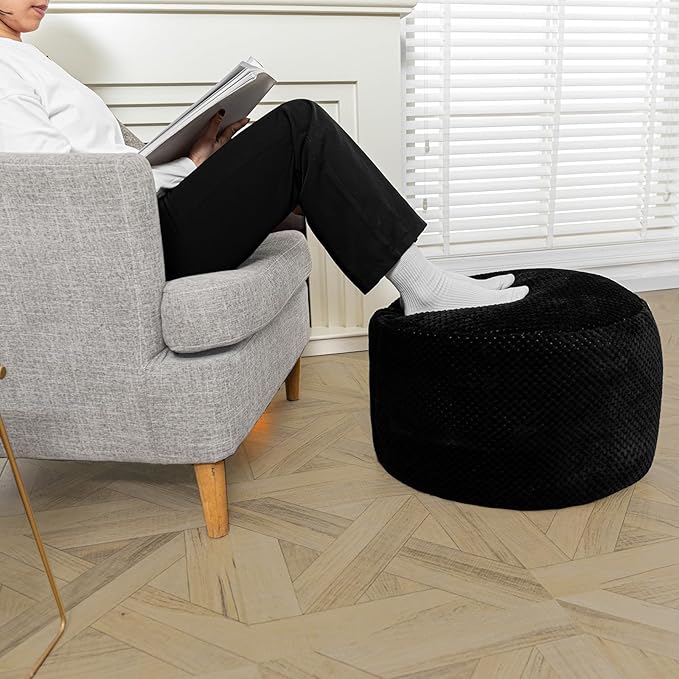 Asuprui Pouf Ottoman Stuffed Pouf Ottoman Foot Rest Stuffed Soft Foot Stool with Filler 20x20x12 Inches Fuzzy Chair Floor Chair Foot Rest with Storage for Living Room Bedroom Black Pouf with Filler
