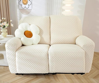 vctops 6 Pieces Jacquard Plush Recliner Loveseat Slipcover Stretch Soft Sofa Couch Cover Anti-Slip Solid Color Furniture Protector with Elastic Bottom for Kids Cats Dogs(Cream,2 Seat)