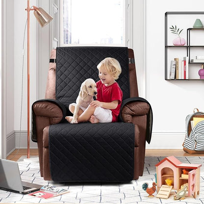 KinCam 100% Waterproof Recliner Chair Cover, Reclining Couch Covers for Pets, Dogs, Recliner Couch Slipcover Furniture Protector with Elastic Straps for Kids(30", Black)