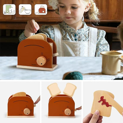 Kids Coffee Maker Playset,Wooden Toy Toaster,Toy Mixer,3-in-1 Kids Kitchen Playset,Pretend Play Kitchen Accessories,Wooden Kitchen Sets for Kids Toddlers Boys Girls Ages 3+