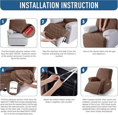 TAOCOCO Oversized Recliner Cover Stretch Recliner Chair Covers, Jacquard Reclining Chair Cover, Furniture Protector Sofa Slipcovers Couch Covers with Elastic Bottom for Kids, Pets(Brown)