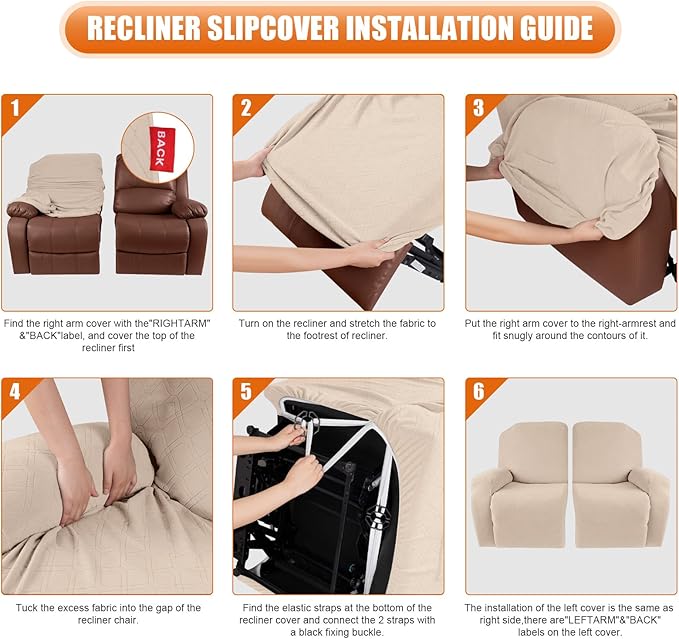 VANSOFY Recliner Cover, 2-Pieces Stretch Reclining Couch Cover with Pockets Loveseat Sofa Slipcovers Soft Washable Furniture Protector for Dogs Cats(Cream)