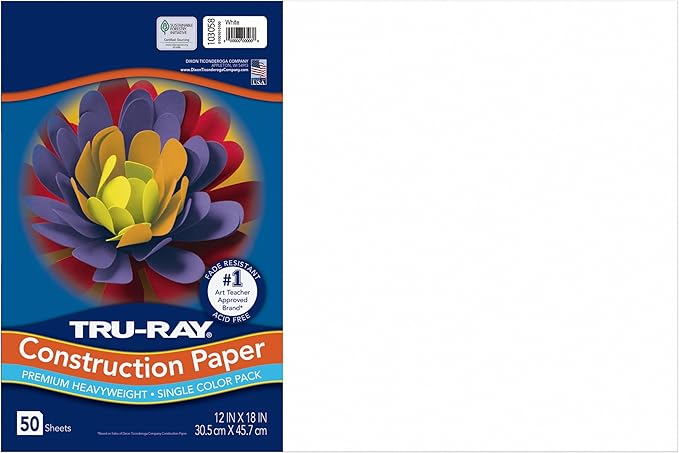 Tru-Ray® Construction Paper, 50% Recycled, 12" x 18", White, Pack Of 50