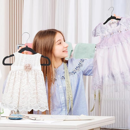 60 Pack Baby Clothes Hangers, 11.6 Inch Non-Slip Velvet Toddler Hangers, Felt Coat Hangers for Kids and Infant Closet Space Saving (Black)