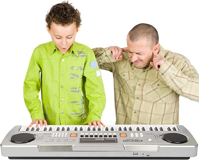 LeeQee Digital Keyboard Piano for Kids & Beginners, 61 Keys Multifunction Electric Piano Keyboard with Microphone, Educational Instrument Musical Toy for 3-12 Years Old Boys Girls (Silver)