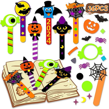 36 Piece Halloween Crafts for Kids Ages 4 8 12, Halloween DIY Bookmark Craft Bulk for Party Favors, Halloween Classroom Crafts Rewards Prizes for Students, Trick or Treat Goodie