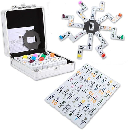 NOLIE Mexican Train Dominoes Game, Double 12 Dominoes Set, Colored Number Dominoes with Aluminum Case
