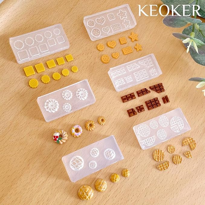 KEOKER 12pcs Polymer Clay Molds, Dessert & Bread Silicone Molds, Earring Molds