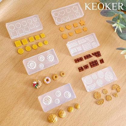 KEOKER 12pcs Polymer Clay Molds, Dessert & Bread Silicone Molds, Earring Molds