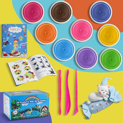 ifergoo Modeling Clay Kit - 24 Colors Magic Air Dry Ultra Light Clay, Safe & Non-Toxic, Great Gift for Children