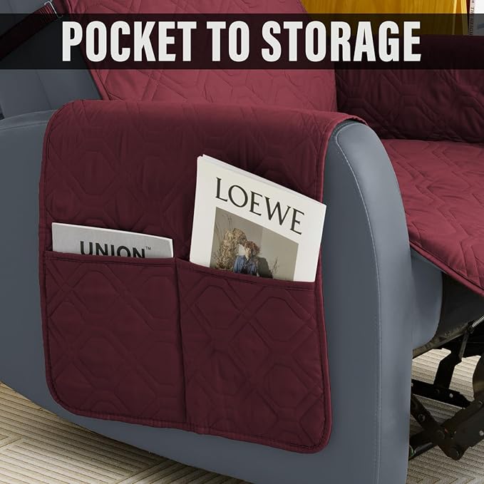 Recliner Chair Cover Sofa Slipcover Non-Slip Chair Couch Cover Machine Washable Furniture Protector with Straps for Dogs(Burgundy, 30inch Recliner)