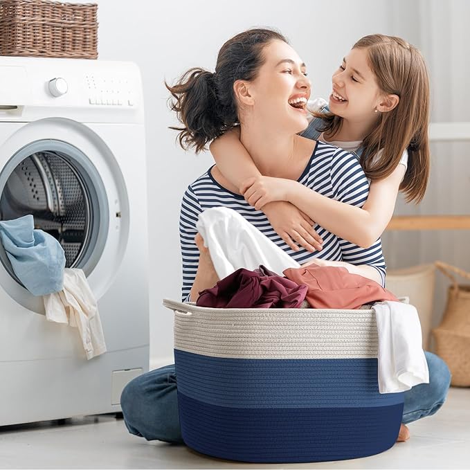 Maliton XXX Large Cotton Rope Blanket Basket, 22" x 22" x 14" Storage Baskets for Organizing, Kids Dog Toy Storage Box Organizer Bins, Blanket Holder for Living Room, Bedroom, Kids Room, Bathroom