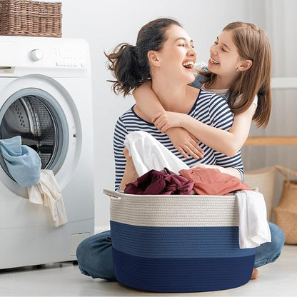 Maliton XXX Large Cotton Rope Blanket Basket, 22" x 22" x 14" Storage Baskets for Organizing, Kids Dog Toy Storage Box Organizer Bins, Blanket Holder for Living Room, Bedroom, Kids Room, Bathroom