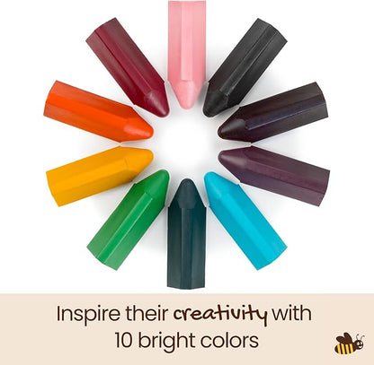 Honeysticks Triangular Crayons (10 Pack) - 100% Pure Beeswax, Food Grade Colors, Non Toxic Crayons for Baby, Toddlers ages 1-3,2-4, Triangle Shape for Pencil Grip Development. Handmade in New Zealand