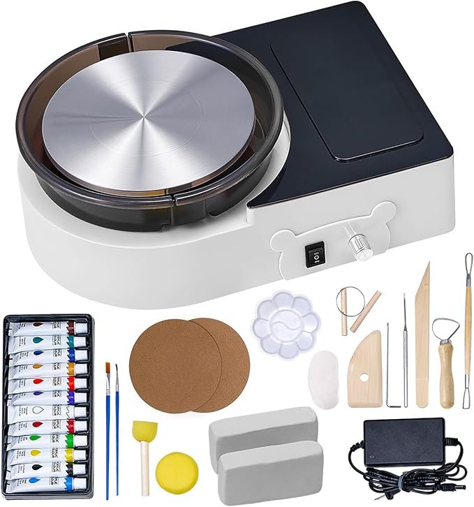 VEVOR Pottery Wheel for Kids Adults and Beginners - Complete Pottery Kit with 6" Turntable & Storage Design, Speed Adjustable with Air Clay Art Supplies Sculpting Tools, Craft Christmas Gifts, White