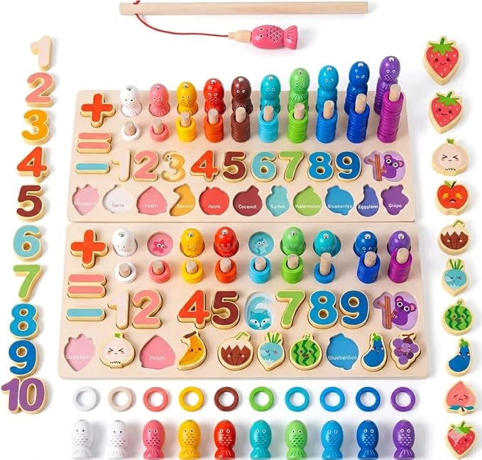 Montessori Magnetic Fishing Game for Toddlers 3 4 5 Year Old - 3-in-1 Wooden Number & Color Sorting Toy, Fine Motor Skills Preschool Educational Learning Toys, Birthday Gifts for Boys Girls