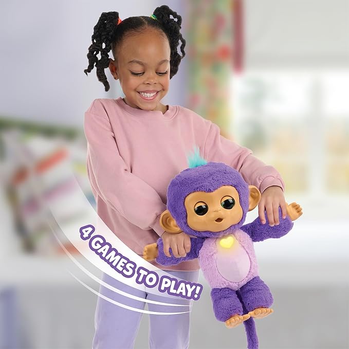 Fingerlings Care ‘n’ Cuddles Interactive Baby Monkey, Sunny (Purple), Toys for 3 Year Olds, 150+ Sounds and Reactions, Heart Lights Up