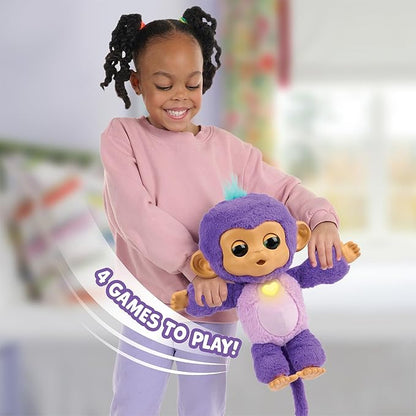 Fingerlings Care ‘n’ Cuddles Interactive Baby Monkey, Sunny (Purple), Toys for 3 Year Olds, 150+ Sounds and Reactions, Heart Lights Up